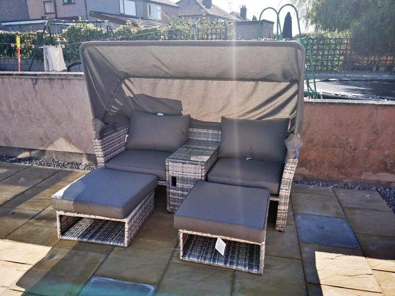 3 Piece Outdoor PE Rattan Patio Furniture Set Sofa Bed 2 Seat Sofa Ottoman