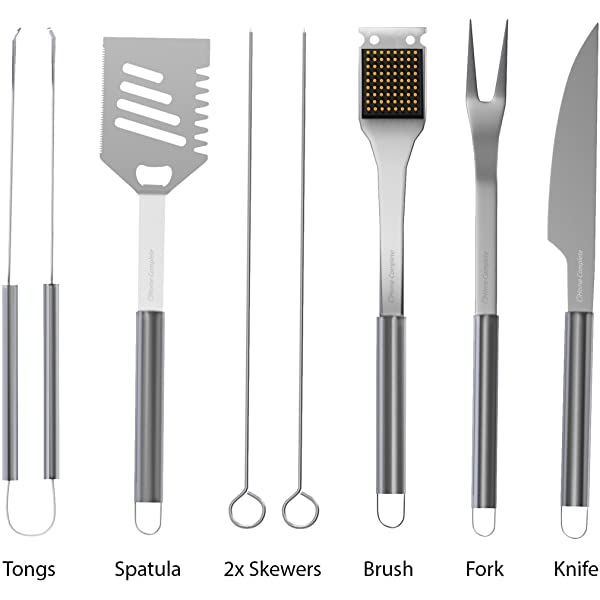 Home-Complete HC-1000 BBQ Accessories – 16PC Grill Set with Spatula, Tongs, Skewers, Case – Barbecue Tools for Father’s Day, Wedding, Anniversary, 16 Piece, Silver Steel 16-Piece