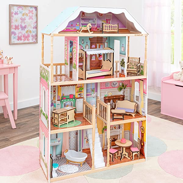 Classic Wooden Dollhouse with EZ Kraft Assembly™, 14-Piece Accessory Set, for 12-Inch Dolls, Gift for Ages 3+