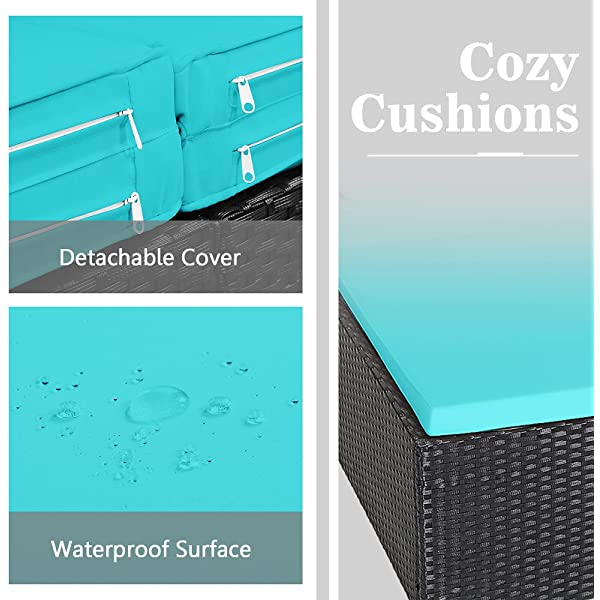 Salches Outdoor Rattan Daybed, Patio Loveseat Sofa Set w/Comfortable Cushions, Extra Pillows & Metal Foot, Sunbed Wicker Furniture for Yard/Poolside/Living Room/Garden/Porch (Red)