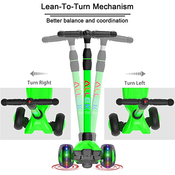 Allek Kick Scooter B03, Lean 'N Glide 3-Wheeled Push Scooter with Extra Wide PU Light-Up Wheels, Any Height Adjustable Handlebar and Strong Thick Deck for Children from 3-12yrs (Rose Pink)