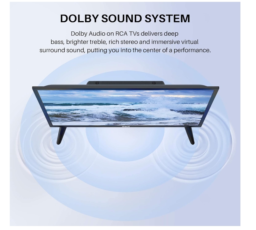 RCA 720P TV, Freeview HD Dolby Digital Audio DVB T2/S2 HD LED Backlighting Display TV, HDMI USB Earphone Output Media Player Monitor PS5 Xbox, Small TV for Bedroom Kitchen Black
