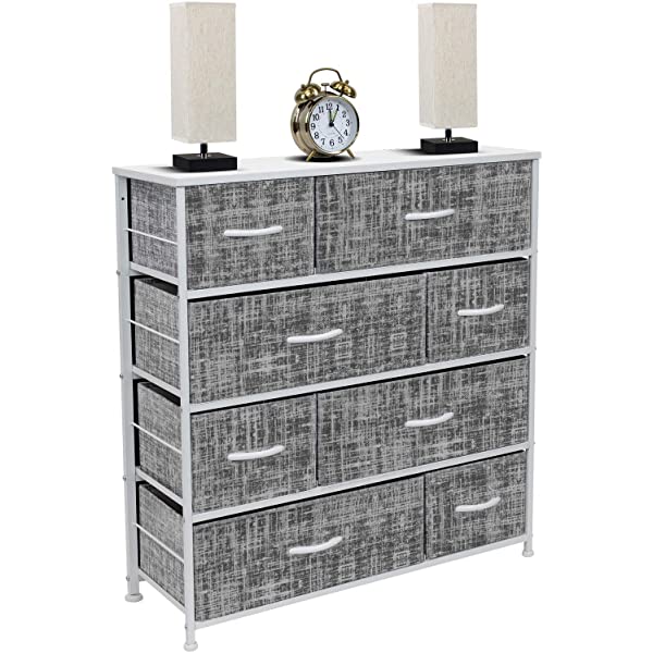 Sorbus Dresser with 8 Drawers - Furniture Storage Chest Tower Unit for Bedroom, Hallway, Closet, Office Organization - Steel Frame, Wood Top, Easy Pull Fabric Bins (Black)