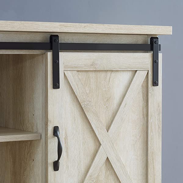 Walker Edison Richmond modern farmhouse sliding barn door TV stand for up to 52 inches, white and rustic oak white without fireplace 52 inches TV