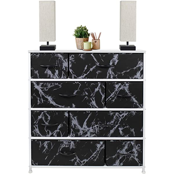 Sorbus Dresser with 8 Drawers - Furniture Storage Chest Tower Unit for Bedroom, Hallway, Closet, Office Organization - Steel Frame, Wood Top, Easy Pull Fabric Bins (Black)