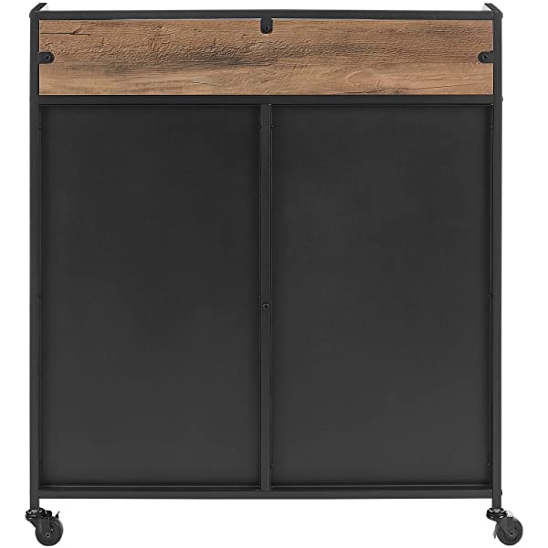 Walker Edison Malcomb Urban Industrial Metal Mesh Double Door Rolling Bar Cabinet, 33 Inch, Rustic Oak Rustic Oak 33 Inch