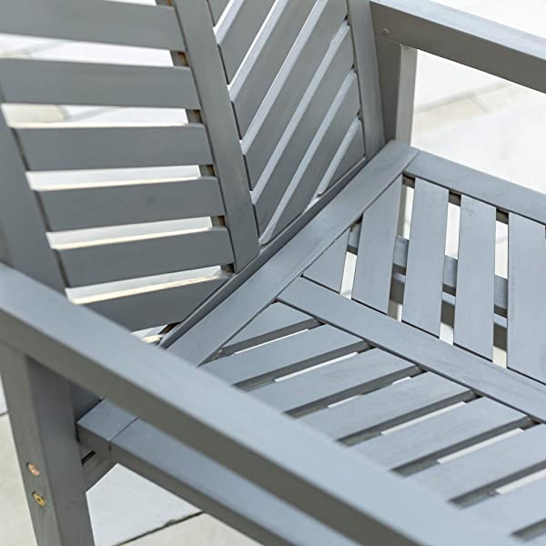 Walker Edison 5 Person Outdoor Wood Chevron Patio Furniture Dining Set Table Chairs Bench All Weather Backyard Conversation Garden Poolside Balcony, 4 Piece, Brown Brown 4 Piece Dining Set