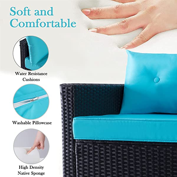 Allewie Dark Grey Patio Conversation Set, 3 Pieces PE Wicker Rattan Outdoor Furniture Set, Lounge Sofa and Loveseat with Cushions, Tempered Glass Coffee Table (Black & Dark Grey) Dark Grey & Black