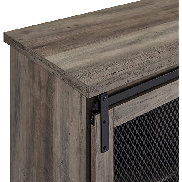 Walker Edison Beaumont Modern Farmhouse Sliding Slat Door Storage Cabinet, 32 Inch, White Oak White Oak Groove Door Cabinet