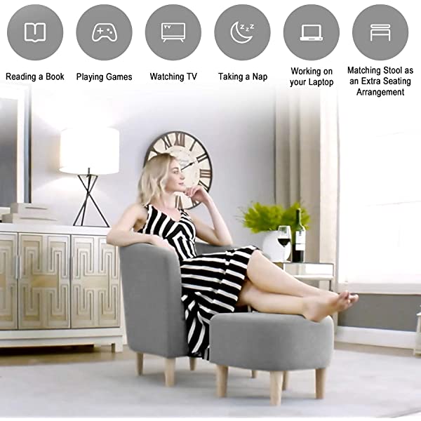 DAZONE Modern Accent Chair, Upholstered Arm Chair Linen Fabric Single Sofa Chair with Ottoman Foot Rest Mustard Yellow Comfy Armchair for Living Room Bedroom Small Spaces Apartment Office Yellow With Ottoman