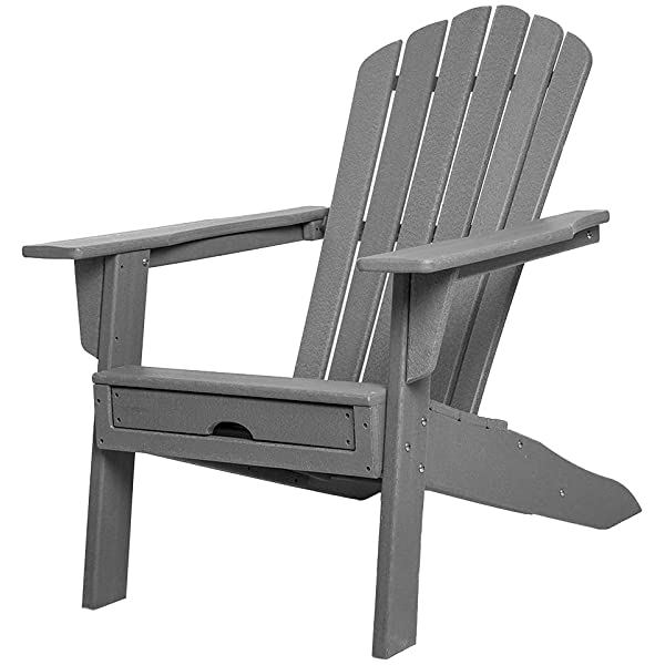 ResinTEAK All Weather Adirondack Chair with PULLOUT Ottoman | Adult-Size, Weather Resistant for Patio Deck Garden, Backyard & Lawn Furniture | Easy Maintenance (Grey))