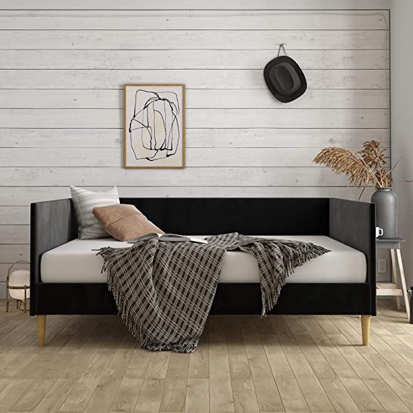 DHP Franklin Mid Century Upholstered Daybed, Sofa Bed, Twin Size Frame, Tan Linen Linen Twin Tan