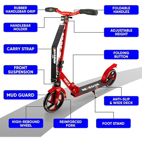 Hurtle Scooter – Scooter for Teenager – Kick Scooter – 2 Wheel Scooter with Adjustable T-Bar Handlebar – Folding Adult Kick Scooter with Alloy Anti-Slip Deck Pink