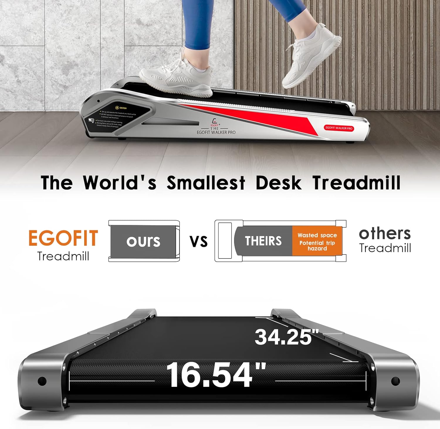 Egofit Walker Pro/Plus Under Desk Motorized Folding Small Walking Treadmill for Home & Office, Installation-Free with LCD Display, Compact Fit Standing Desk Treadmills