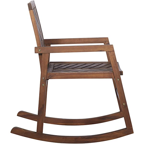 Walker Edison 5 Person Outdoor Wood Chevron Patio Furniture Dining Set Table Chairs Bench All Weather Backyard Conversation Garden Poolside Balcony, 4 Piece, Brown Brown 4 Piece Dining Set