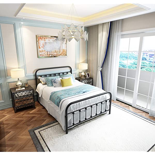 Black Metal Bed Frame Full Size with Headboard and Footboard Single Platform Mattress Base,Metal Tube and Iron-Art Bed（Full,Black） Full Black