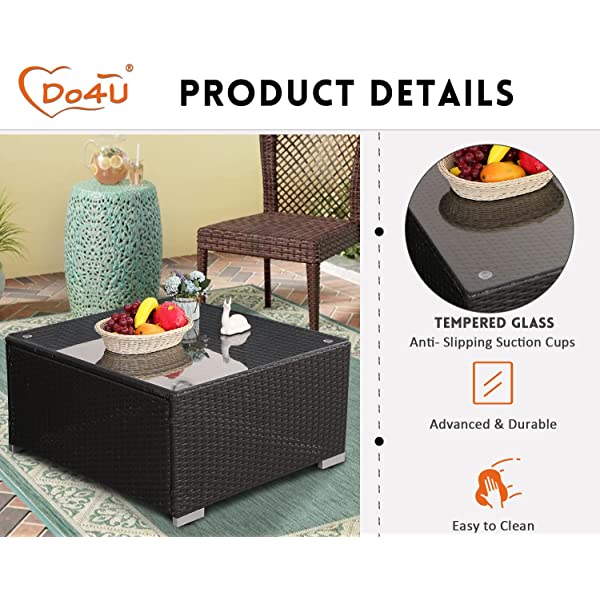 Do4U 5 Pieces Outdoor Patio Furniture Set PE Rattan Patio Set Porch Furniture Cushioned Patio Chairs Set Patio Conversation Set for Garden Balcony Porch Poolside Lawn (Blue)