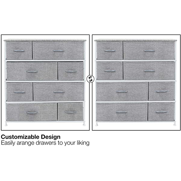 Sorbus Dresser with 8 Drawers - Furniture Storage Chest Tower Unit for Bedroom, Hallway, Closet, Office Organization - Steel Frame, Wood Top, Easy Pull Fabric Bins (Black)