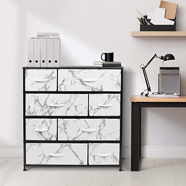 Sorbus Dresser with 8 Drawers - Furniture Storage Chest Tower Unit for Bedroom, Hallway, Closet, Office Organization - Steel Frame, Wood Top, Easy Pull Fabric Bins (Black)