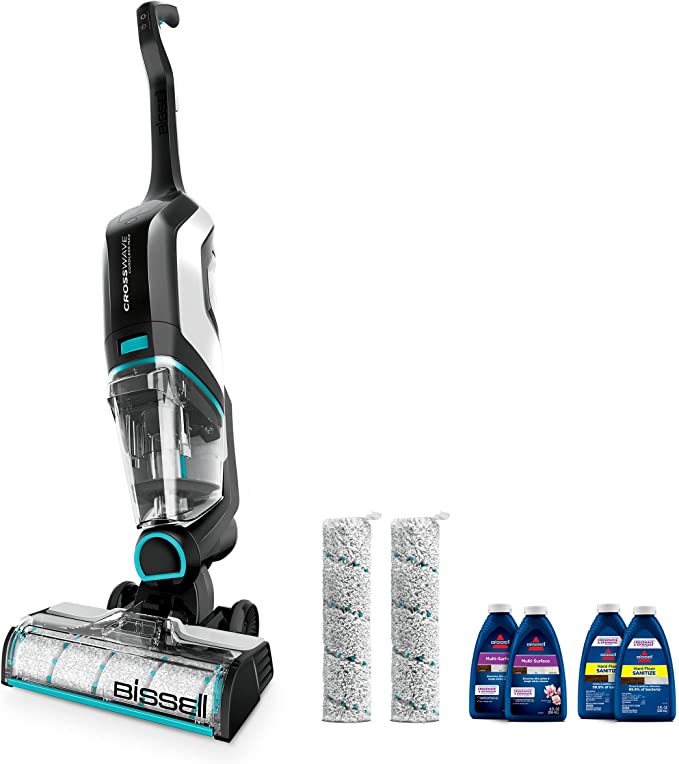 BISSELL, 2554A CrossWave Cordless Max All in One Wet-Dry Vacuum Cleaner and Mop for Hard Floors and Area Rugs, Black/Pearl White with Electric Blue Accents