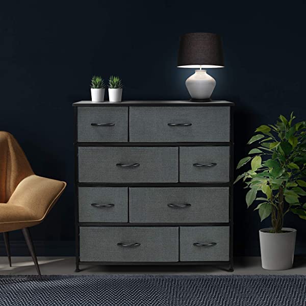 Sorbus Dresser with 8 Drawers - Furniture Storage Chest Tower Unit for Bedroom, Hallway, Closet, Office Organization - Steel Frame, Wood Top, Easy Pull Fabric Bins (Black)