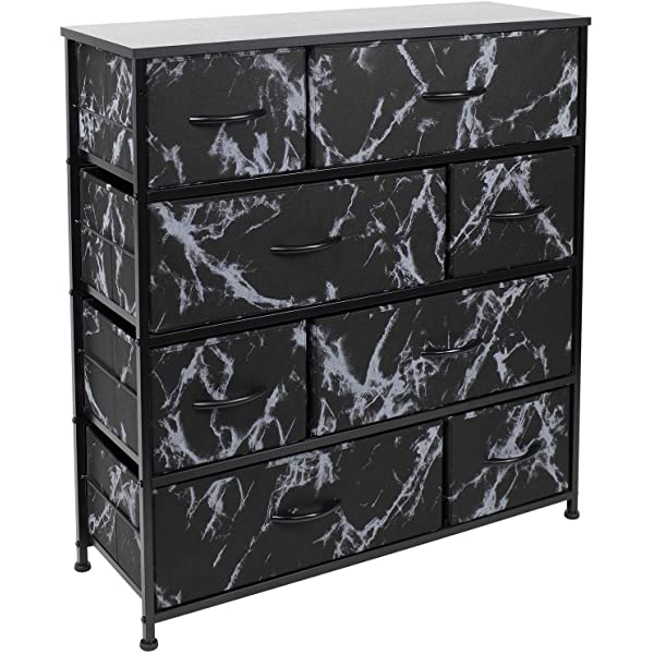 Sorbus Dresser with 8 Drawers - Furniture Storage Chest Tower Unit for Bedroom, Hallway, Closet, Office Organization - Steel Frame, Wood Top, Easy Pull Fabric Bins (Black)