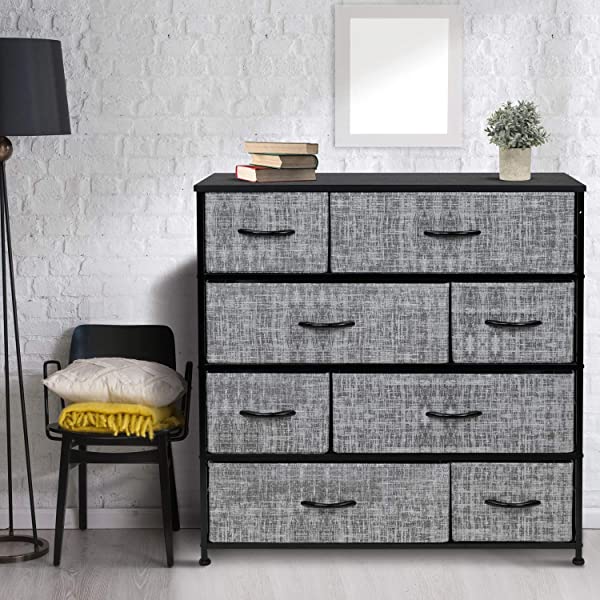 Sorbus Dresser with 8 Drawers - Furniture Storage Chest Tower Unit for Bedroom, Hallway, Closet, Office Organization - Steel Frame, Wood Top, Easy Pull Fabric Bins (Black)