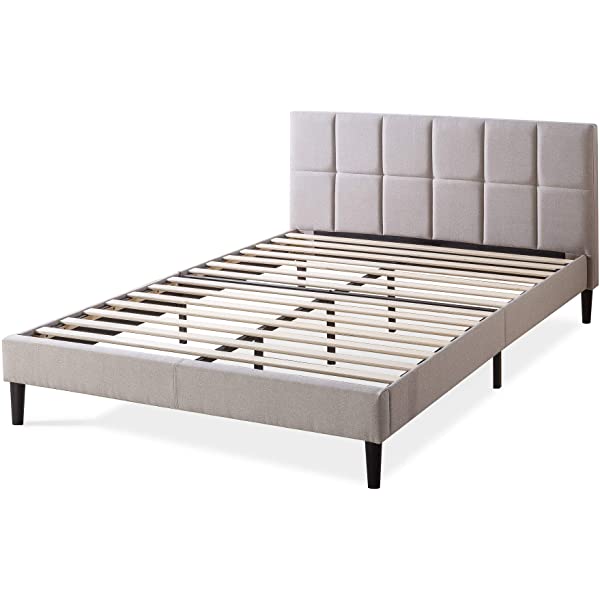 ZINUS Lottie Upholstered Platform Bed Frame / Mattress Foundation / Wood Slat Support / No Box Spring Needed / Easy Assembly, Grey, Queen Grey Queen Standard
