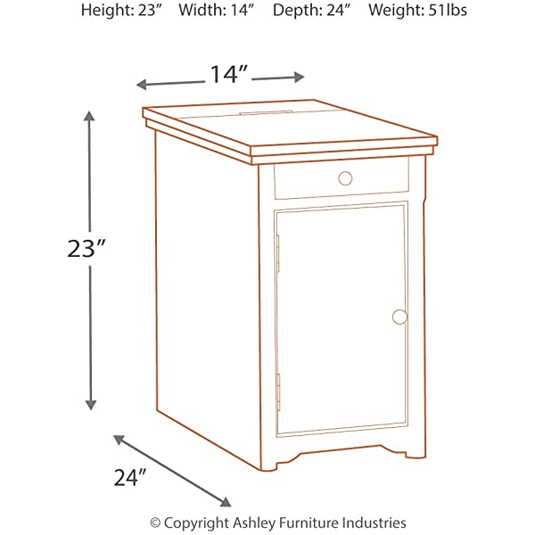 Signature Design by Ashley Tyler Creek Rustic Chair Side End Table with Pull-Out Tray & USB Ports, Brown Blackish Brown Table