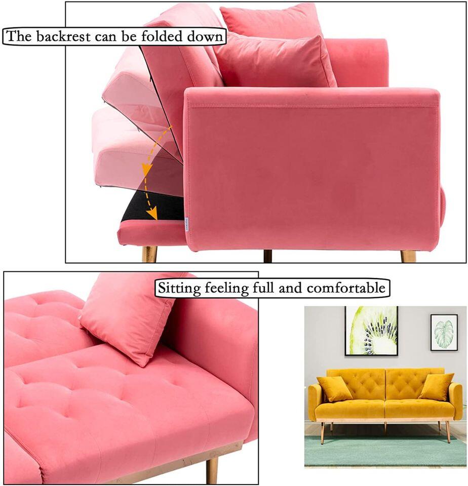 Velvet Futon Convertible Sofa Bed,Modern Tufted Sleeper Sofa Couch