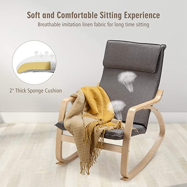 Giantex Rocking Chair with Removable Upholstered Cushion, Stable Wooden Frame Relaxing Modern Leisure Armchair Suitable for Living Room, Bedroom, Balcony, Nursery Room Ergonomic Chair(1, Beige) 1 Beige