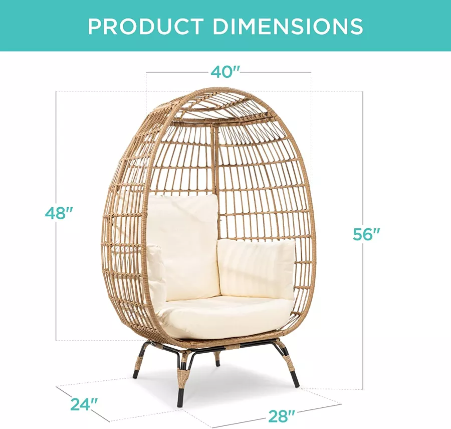 BEST CHOICE PRODUCTS WICKER EGG CHAIR, OVERSIZED INDOOR OUTDOOR LOUNGER FOR PATIO, BACKYARD, LIVING ROOM W/ 4 CUSHIONS, STEEL FRAME, 440LB