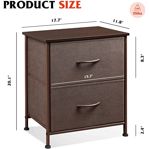 WLIVE Nightstand with 2 Fabric Drawers, Bedside Furniture & End Table Dresser for Bedroom, Living Room, Steel Frame, Wood Top, Easy Pull Handle Charcoal Gray