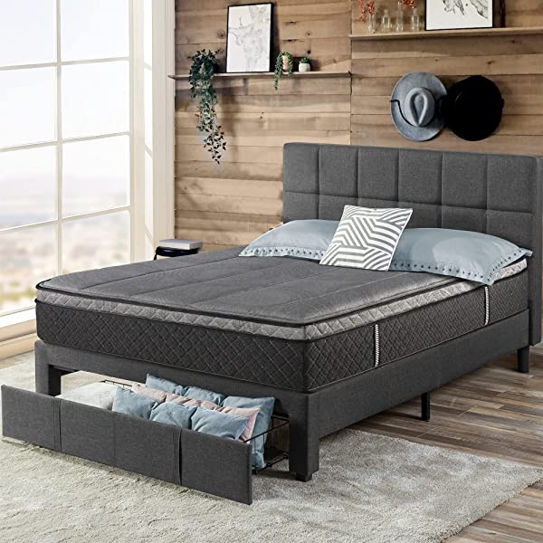 ZINUS Lottie Upholstered Platform Bed Frame / Mattress Foundation / Wood Slat Support / No Box Spring Needed / Easy Assembly, Grey, Queen Grey Queen Standard