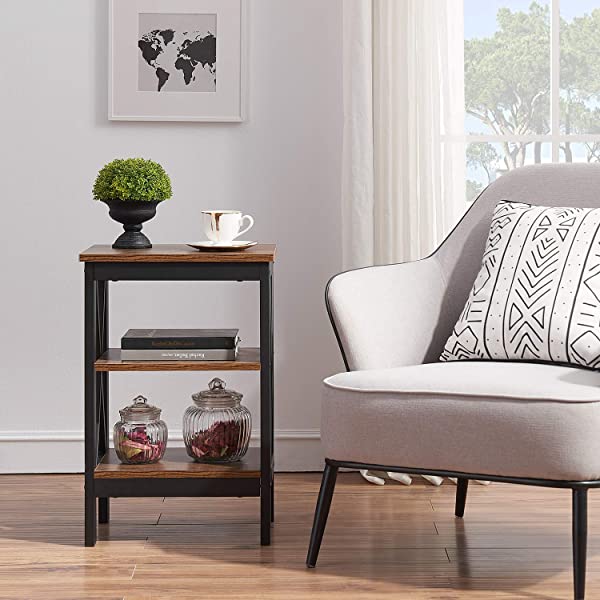 VECELO Modern Versatile Nightstands X-Design Side End Table Night Stand Storage Shelf with Bin Drawer for Living Room Bedroom, Brown+Black Brown+black Modern