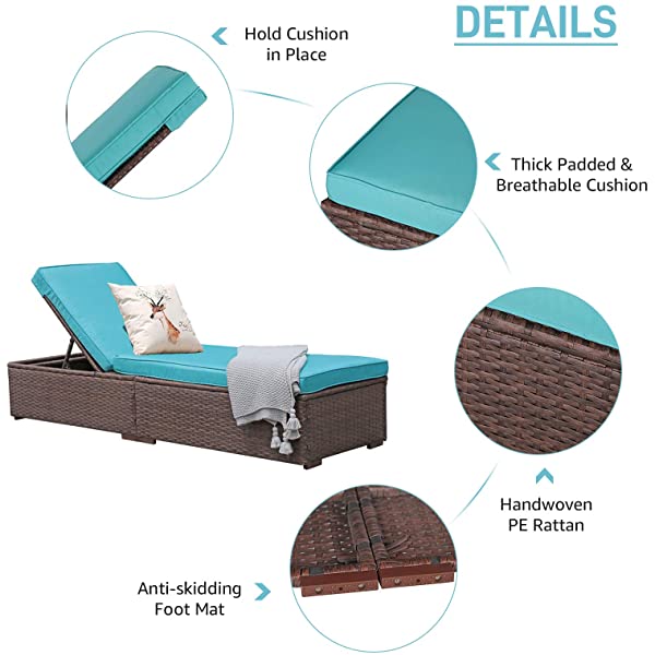 Patiorama Patio Chaise Lounge Chair, Sun Lounger, Outdoor Pool Beach Brown PE Rattan Wicker Reclining Chair W/Adjustable Backrest and Removable Cushion (Beige), Set of 2 2 Brown