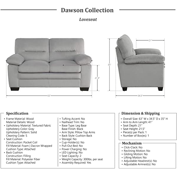 Lexicon Dawson 3-Piece Living Room Set, Gray