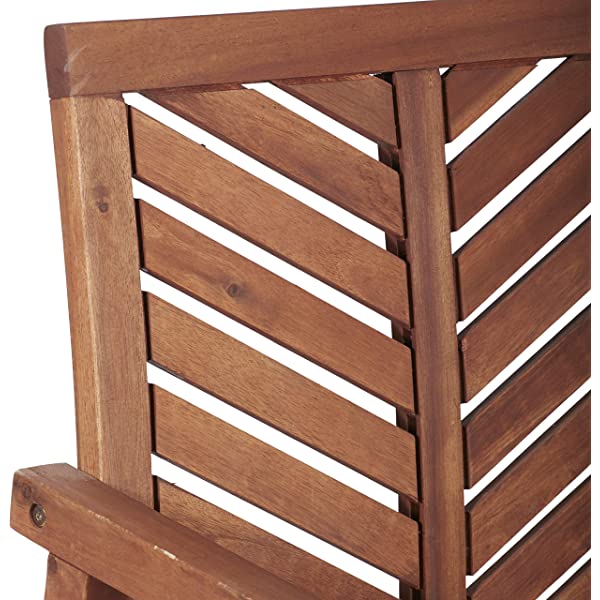 Walker Edison 5 Person Outdoor Wood Chevron Patio Furniture Dining Set Table Chairs Bench All Weather Backyard Conversation Garden Poolside Balcony, 4 Piece, Brown Brown 4 Piece Dining Set