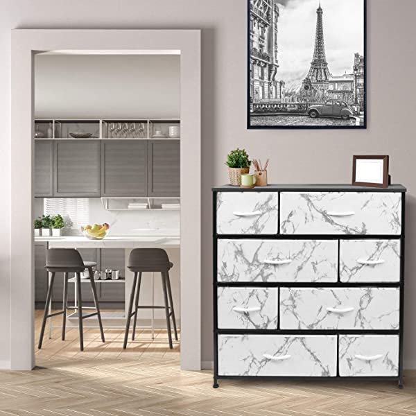 Sorbus Dresser with 8 Drawers - Furniture Storage Chest Tower Unit for Bedroom, Hallway, Closet, Office Organization - Steel Frame, Wood Top, Easy Pull Fabric Bins (Black)