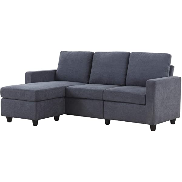 HONBAY Convertible Sectional Sofa Couch, L-Shaped Couch with Modern Linen Fabric for Small Space Dark Grey