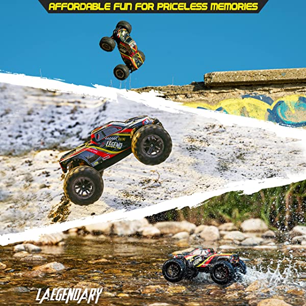 1:10 Scale Large RC Cars 50+ kmh Speed - Boys Remote Control Car 4x4 Off Road Monster Truck Electric - Hobby Grade Waterproof Toys Trucks for Kids and Adults - 2 Batteries + Connector for 40+ Min Play Black - Red 1:10 Scale 31 mph