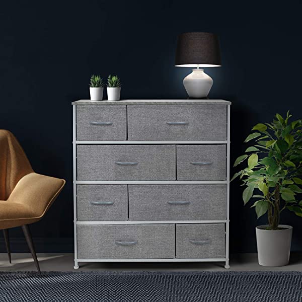 Sorbus Dresser with 8 Drawers - Furniture Storage Chest Tower Unit for Bedroom, Hallway, Closet, Office Organization - Steel Frame, Wood Top, Easy Pull Fabric Bins (Black)
