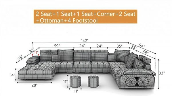 Alemanno 142″ Wide Microfiber/Microsuede Corner Sectional