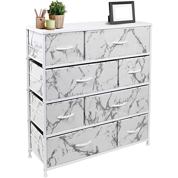 Sorbus Dresser with 8 Drawers - Furniture Storage Chest Tower Unit for Bedroom, Hallway, Closet, Office Organization - Steel Frame, Wood Top, Easy Pull Fabric Bins (Black)