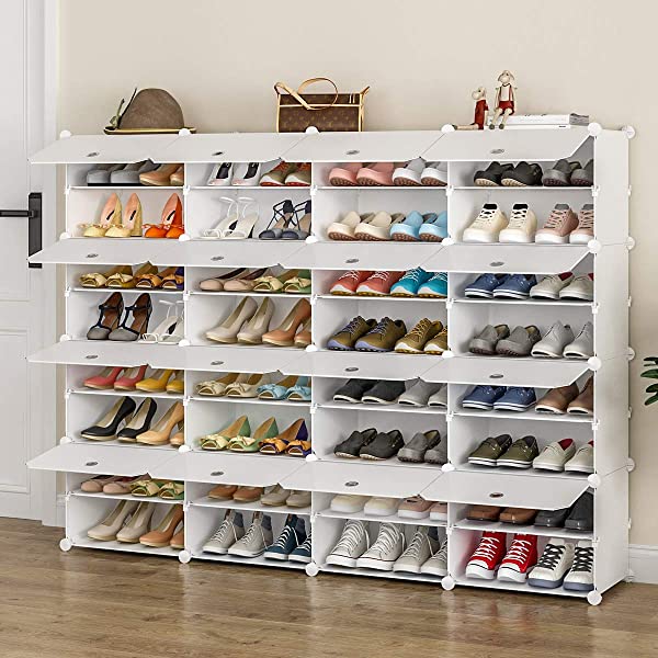 KOUSI Portable Shoe Rack Organizer 24 Pair Tower Shelf Storage Cabinet Stand Expandable for Heels, Boots, Slippers, 6 Tier White 32