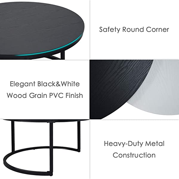 Round Coffee Table, Nesting Tables Set of 2, Large : Ø 34.0