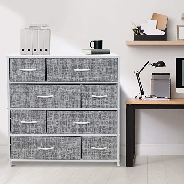 Sorbus Dresser with 8 Drawers - Furniture Storage Chest Tower Unit for Bedroom, Hallway, Closet, Office Organization - Steel Frame, Wood Top, Easy Pull Fabric Bins (Black)