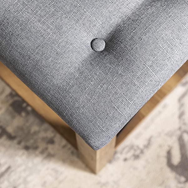 Walker Edison Cambridge Modern Farmhouse Metal X Tufted Ottoman, 30 Inch, Grey Grey Upholstered Ottoman
