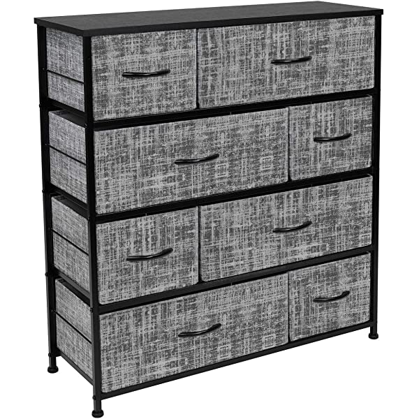 Sorbus Dresser with 8 Drawers - Furniture Storage Chest Tower Unit for Bedroom, Hallway, Closet, Office Organization - Steel Frame, Wood Top, Easy Pull Fabric Bins (Black)
