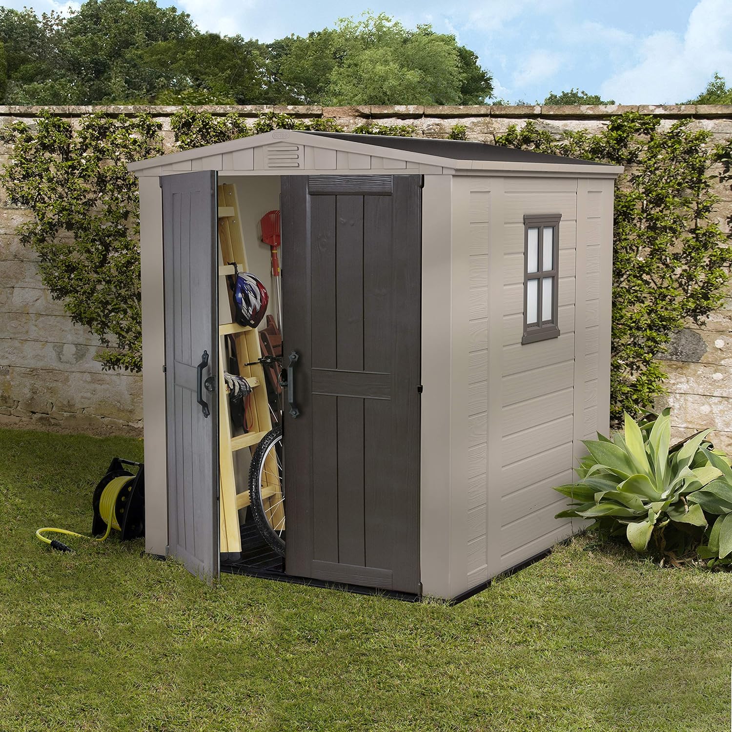 Keter Factor Outdoor Garden Storage Shed, Beige, 6 x 6 ft